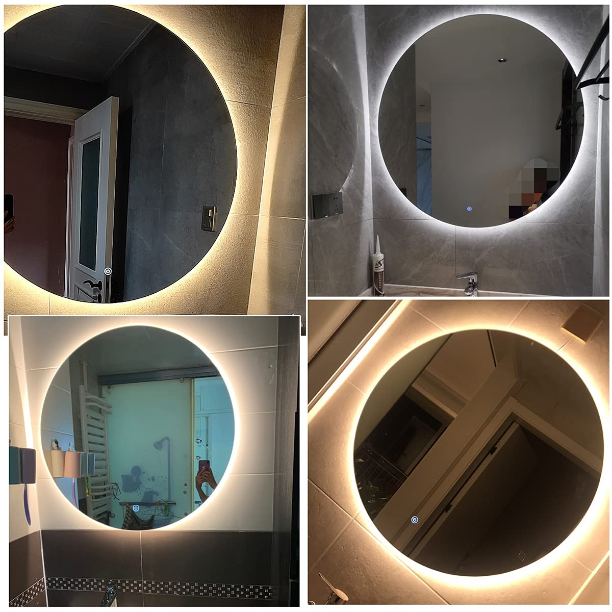 Okrągłe lustro łazienkowe z podświetleniem LED, nowoczesne lustro ścienne z podświetleniem LED Lustro do makijażu, 50/60/70/80 cm Lusterko do makijażu z podświetleniem LED (kolor: białe świa