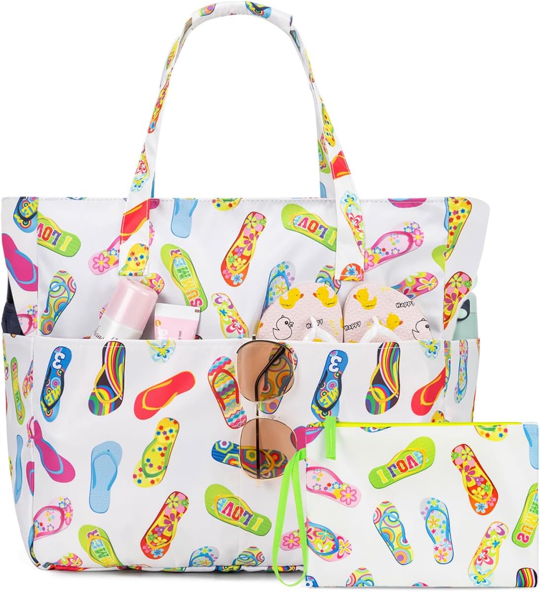KABAQOO Extra Large Beach Bag Waterproof Sandproof Women Beach Tote with Zipper & Wet Compartment for Pool Gym Grocery Travel