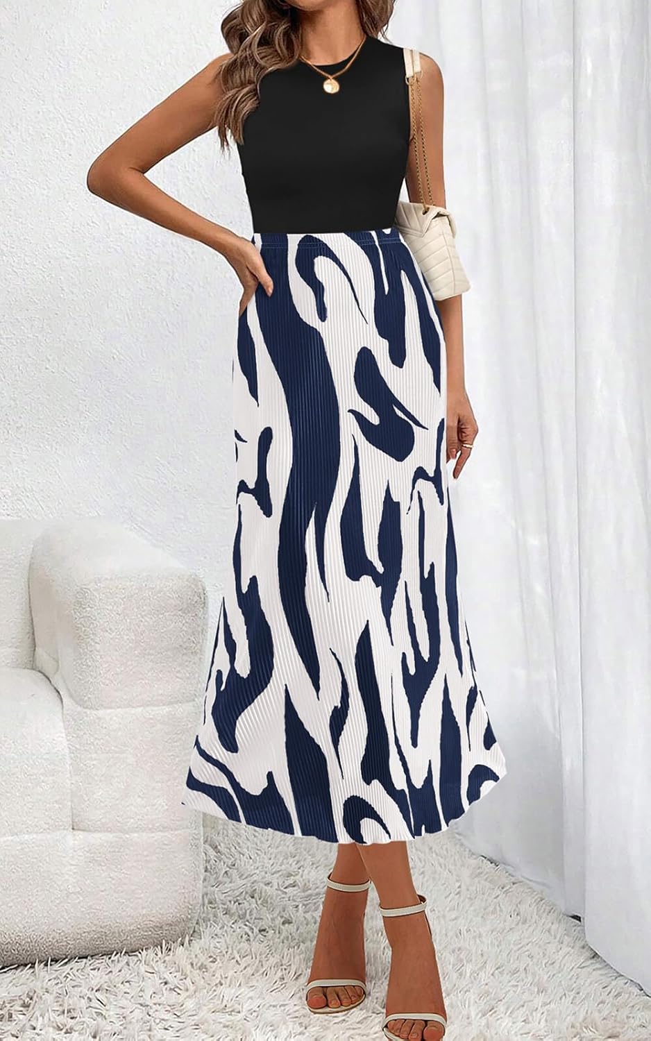 PRETTYGARDEN Women's 2026 Spring High Waist Graphic Print A Line Pleated Long Skirts for Women Trendy Plisse Midi Skirt - Image 5