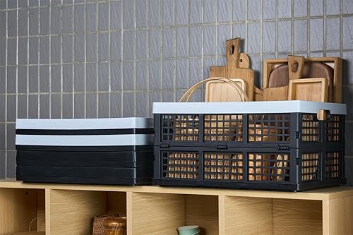 Vista 14 de Paquete de 3 cajas de almacenamiento plegables de plástico, 30 L, cajas de plástico plegables para almacenamiento (blanco)