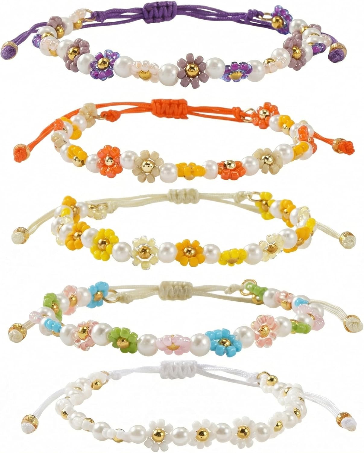 Seed Bead Jewelry: Daisy Pearl Flower Bracelets for Women