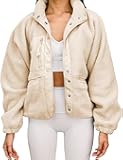 Womens Winter Coats Casual Lapel Long Sleeve Fleece Faux Fur Jacket