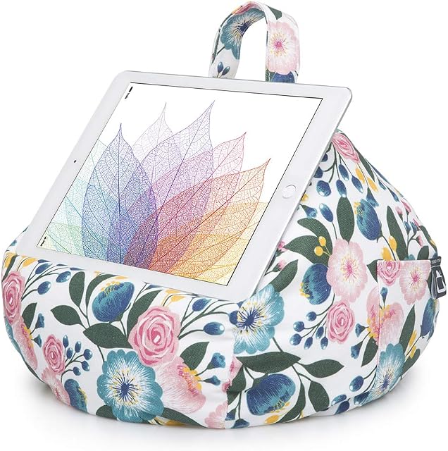 iBeani iPad & Tablet Stand / Bean Bag Cushion Holder for All Devices / Any Angle on Any Surface - Floral Plum