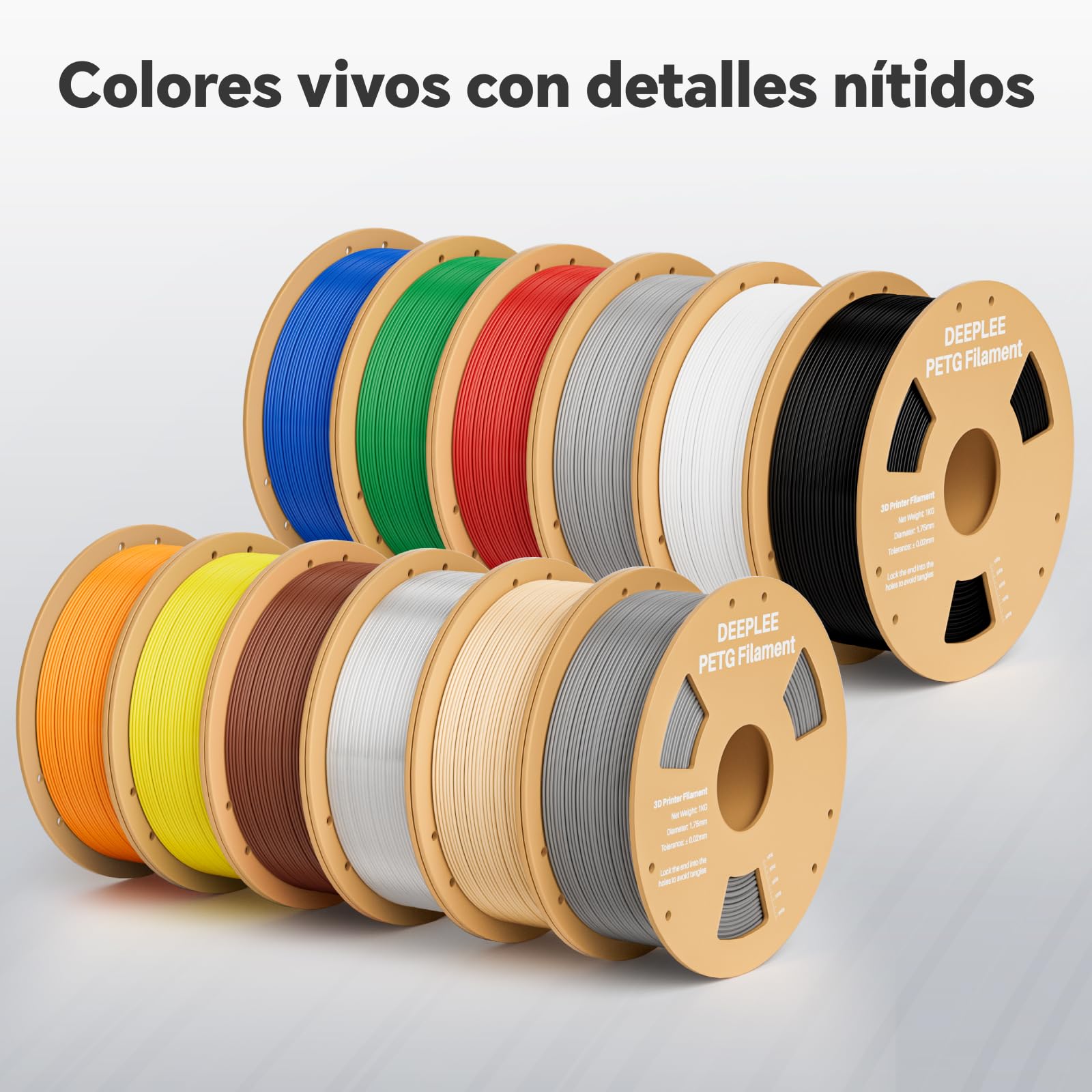 DEEPLEE Filamento PETG 1.75 mm, Kit 4 x 1 kg, Negro, Blanco, Rojo y Azul | Material de impresión 3D, Alta precisión ±0.02 mm, Compatible con la mayoría de impresoras FDM