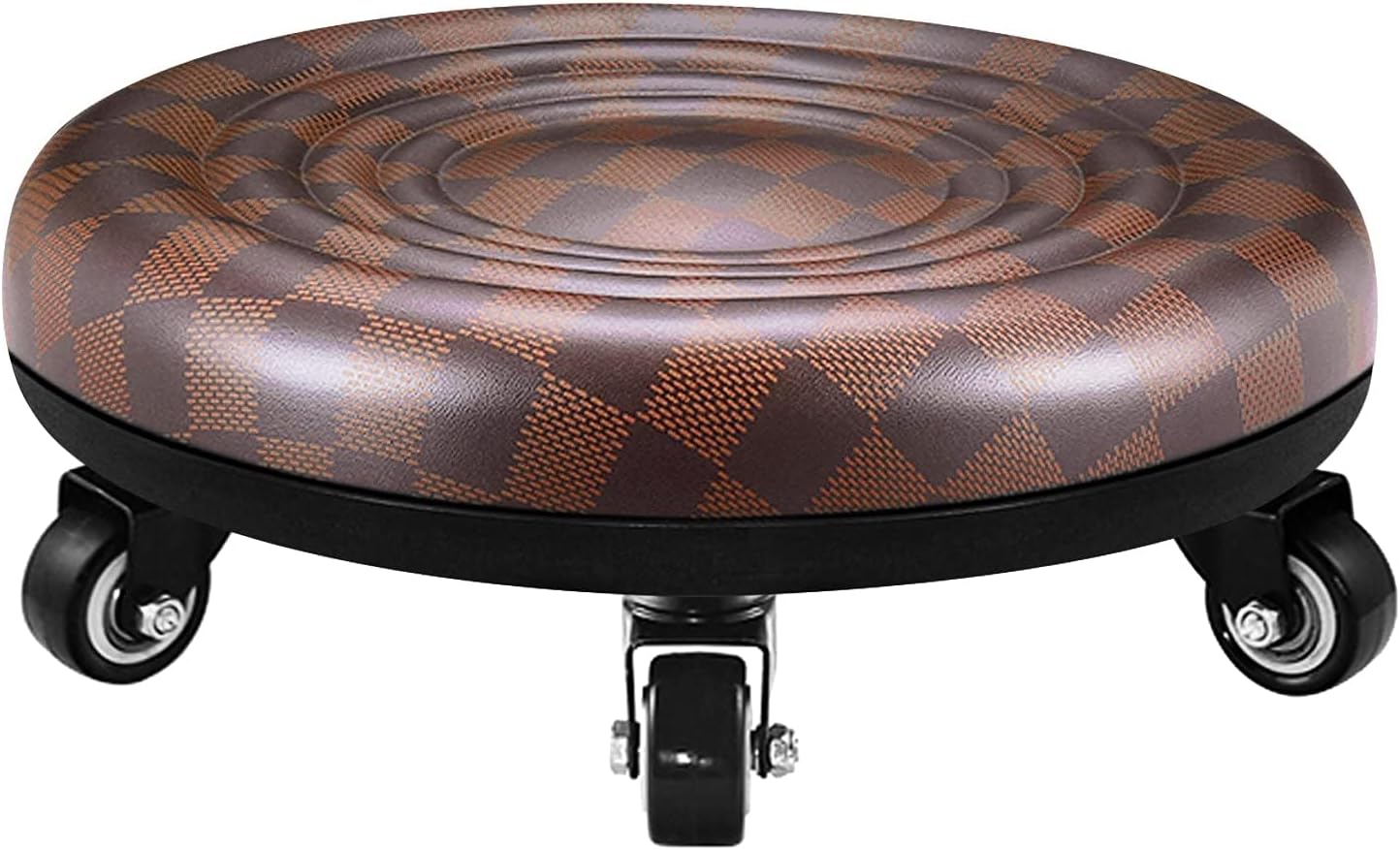 Lanstics Low Roller Seat Stool with Universal Swivel Wheels Leather Seat Chair on Wheels for Home Office Fitness (Brown)