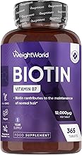 Biotin Tablets - 365 Vegan Tablets - 1 Year Supply - 1 Tablet per Day - 12000mcg Biotin Supplements - Travel-Friendly, Non-GMO & Magnesium Stearate-Free Vitamin B7 Supplement