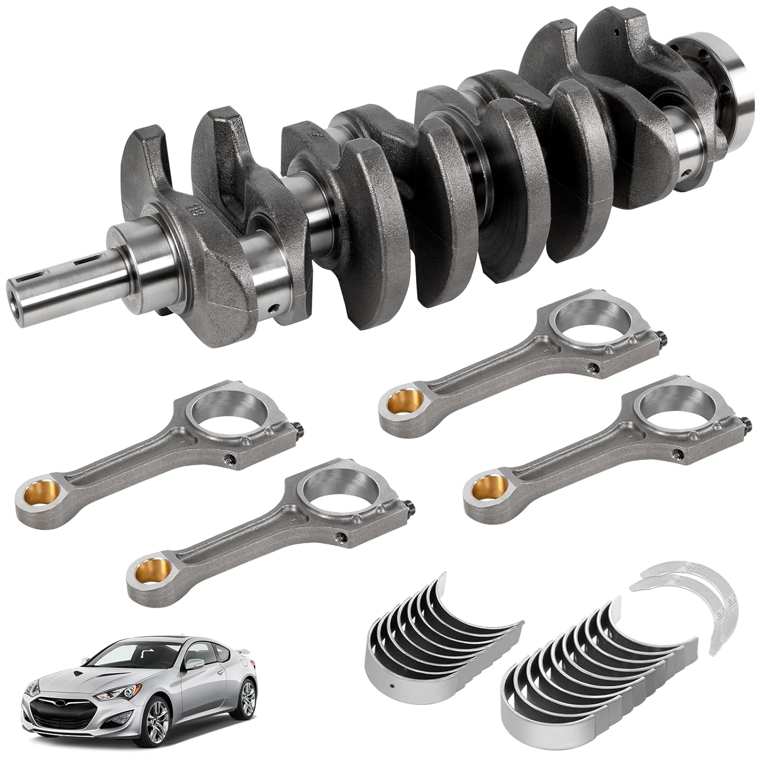 2.0T Crankshaft Connecting Rods Bearings Kit, Compatible with Hyundai Compatible with Kia Genesis Coupe Santa Fe Sonata Optima Sportage 2.0 Turbo G4KH G4KF 2008-2016, Replace 23111-2G400 23510-2G440