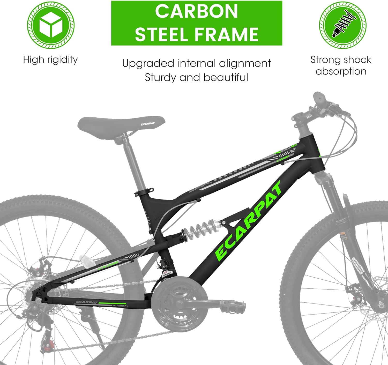 Full Suspension Mountain Bike 24/26 Inch Wheel, 21-Speed Mountain Bicycle with Dual Disc Brakes Thumb Shifter, Carbon Steel Frame MTB Bike for Teenagers Adult Men Women Trail Commuter
