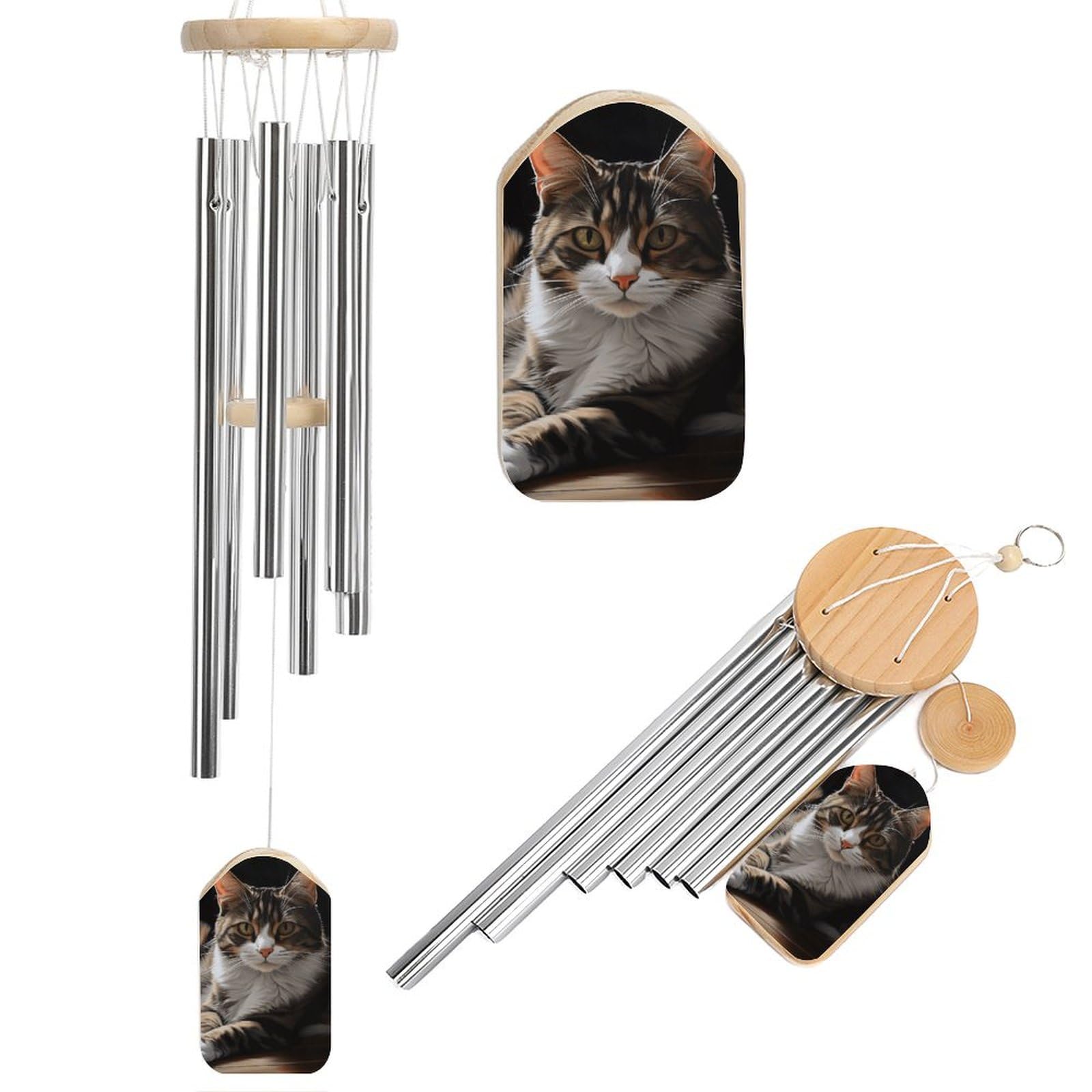 Outdoor Wind Chimes, Tabby Cat Printed Wind Chimes,Simple Wind Chimes,Curtain Wind Chimes for Home Decoration