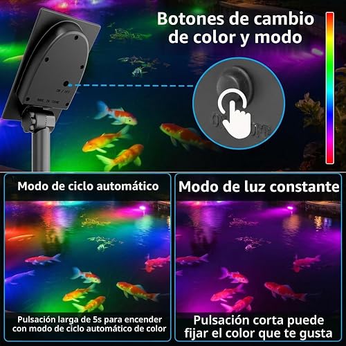T-SUN Solar Pond Lights, Submersible Pond Light with 2 Lamps 18 LEDs Landscape Spotlight Underwater Lights IP68 Waterproof Amphibious Lighting Light for Garden, Outdoor - 4