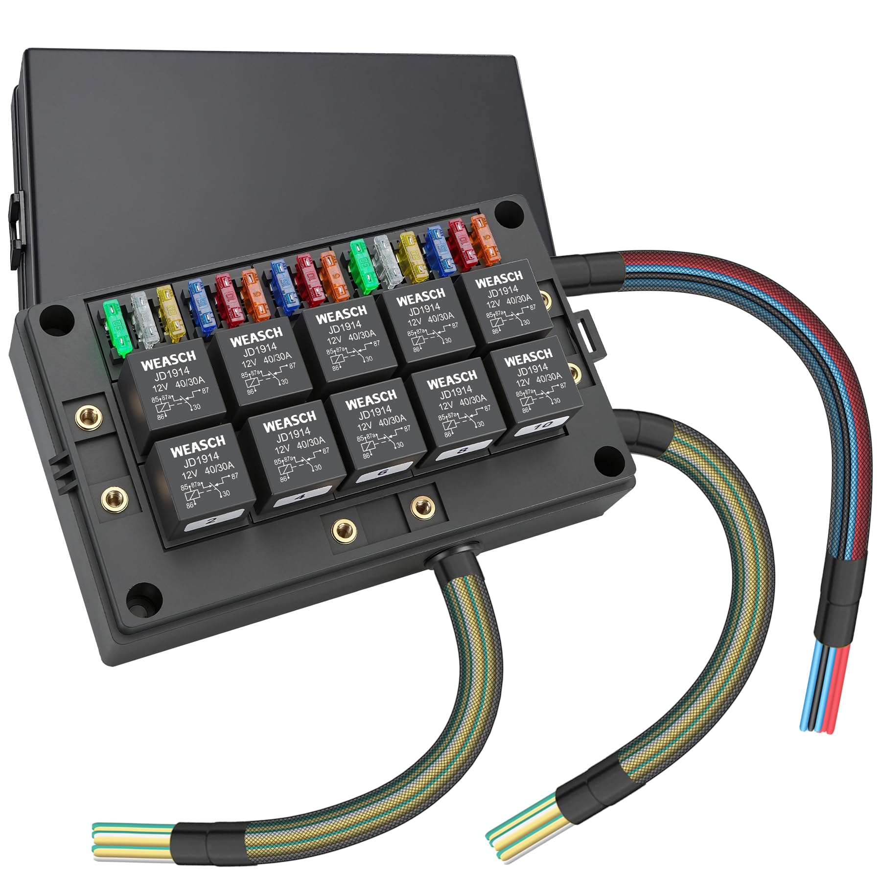 12 V 40 A 15 casse di fusibili e relè, 10 relè e 15 fusibili ATC/ATO, blocco relè SPDT a 5 poli e accessori, per auto, camion e barche