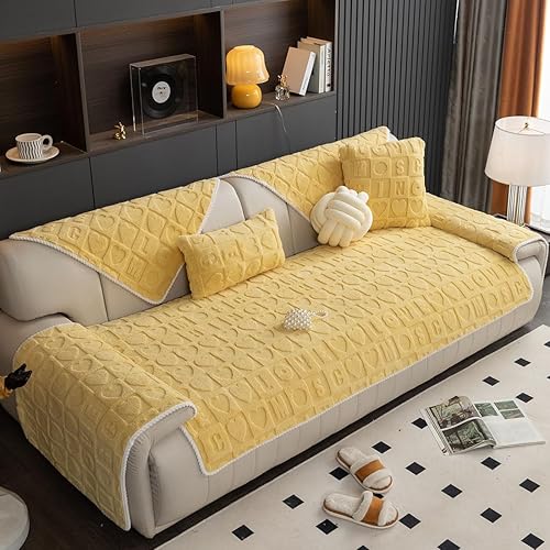 Miniatura 3 de vctops Funda suave de piel sintética con patrón de amor 3D para sofá, funda antideslizante para sofá seccional, protector de muebles (amarillo, 28 x