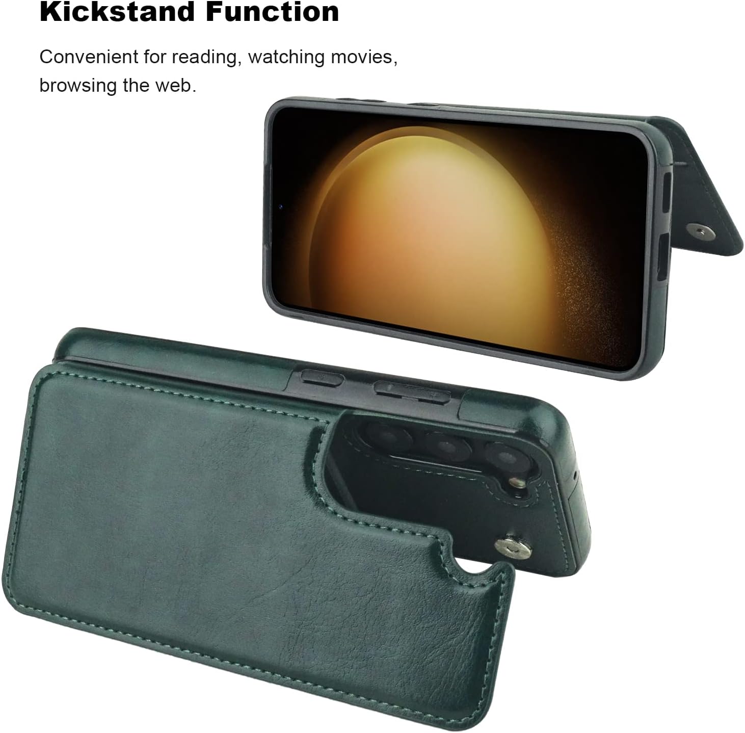 ONETOP Compatible with Samsung Galaxy S23 Wallet Case with Card Holder, PU Leather Kickstand Card Slots Case, Double Magnetic Clasp and Durable Shockproof Cover 5G 6.1 Inch(Green)