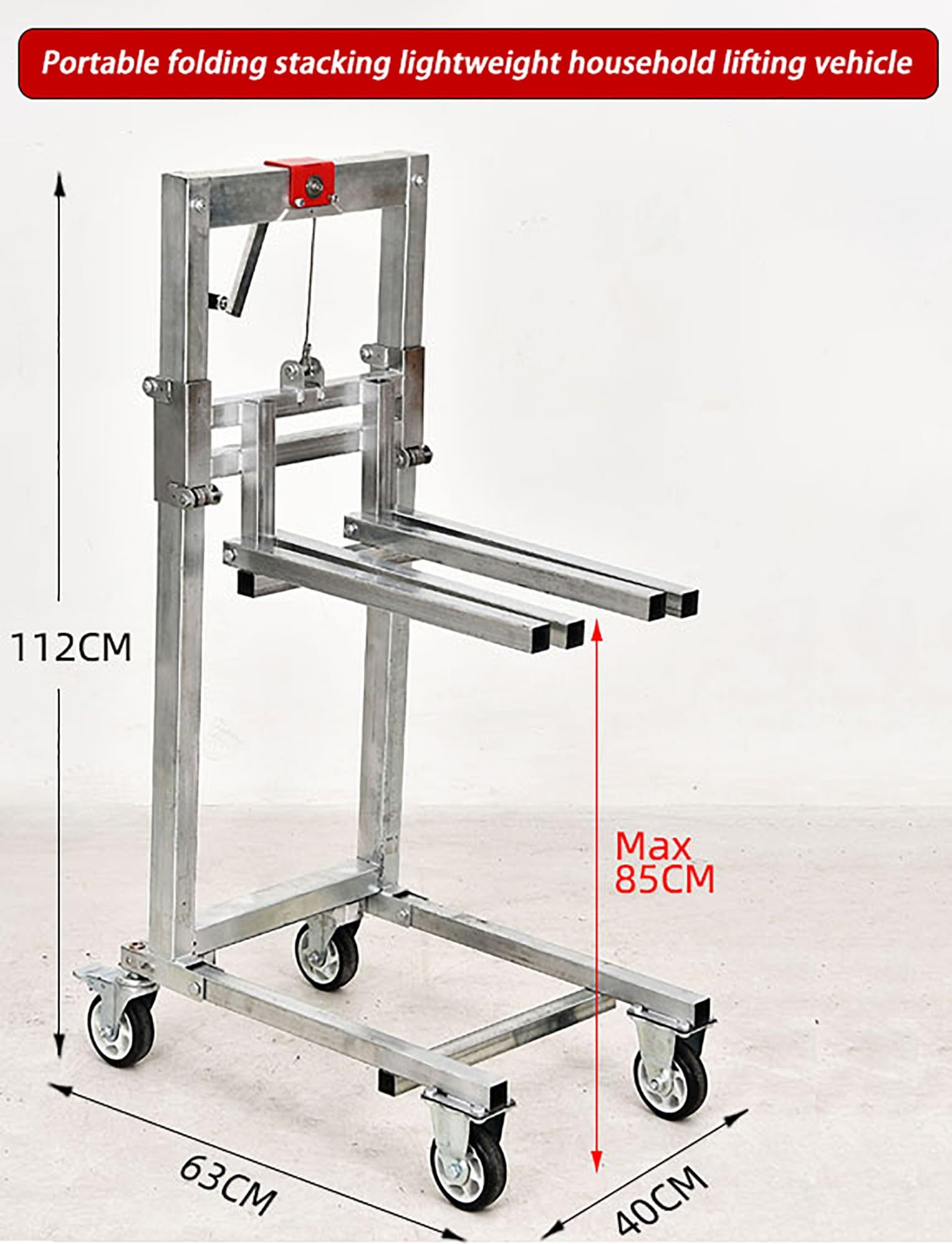 Carretilla elevadora manual de manivela, carretilla elevadora portátil para garaje y almacén, acero galvanizado, capacidad de 60 kg, ideal para manejo de materiales