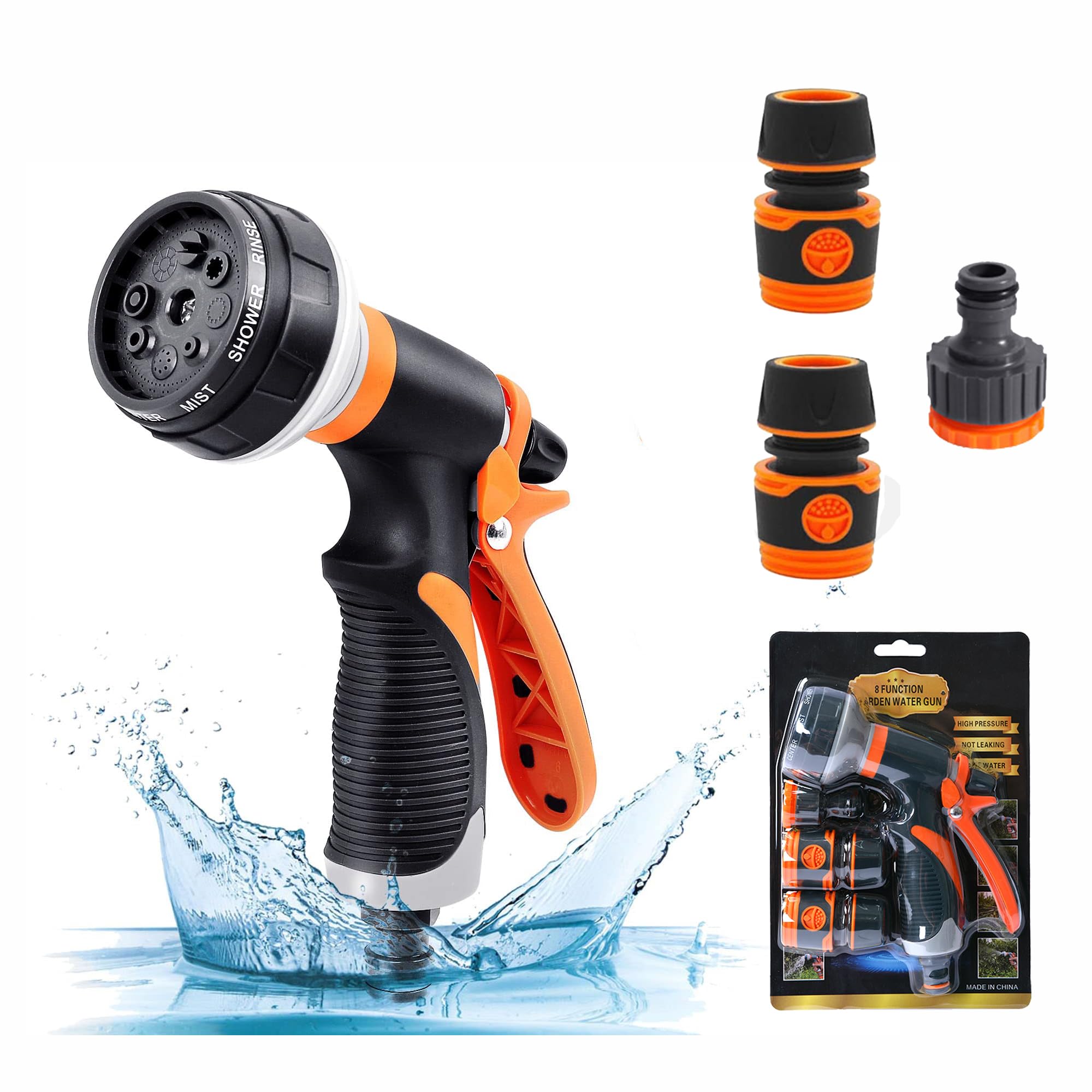 Garden Hose Pipe Spray Nozzles, High-Pressure Anti-Leaking Hose Nozzles, 8 Adjustable Patterns Garden Hose Nozzle Sprayer with Built-in Lock for Cleaning, Watering, Washing Cars, Bathing Pet