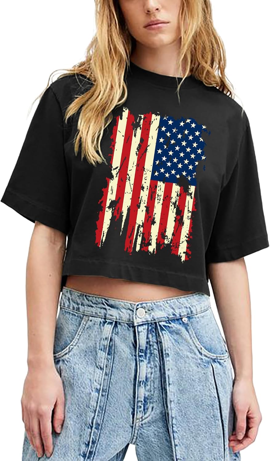 hohololo USA Crop Tops Women 4th of July Shirts Patriotic Shirt American Flag Tee Memorial Day Tshirt Girls Crop Tops thumbnail