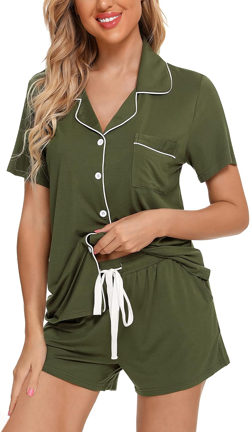 Senert Pajamas Set For Women Short Sleeve Sleepwear Soft Button Down Post Partum Pjs Set Maternity Lounge Sets S-XXL