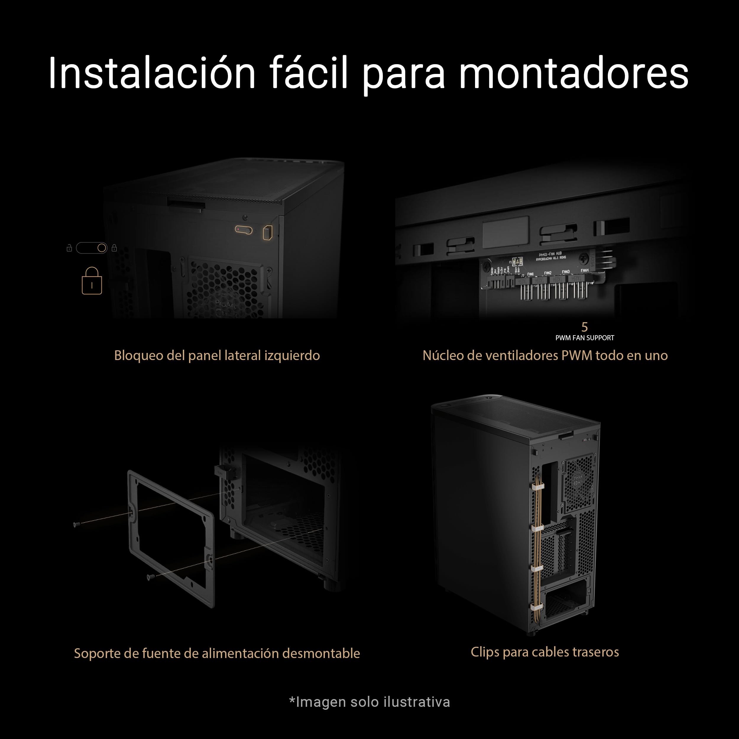 ASUS ProArt PA401, Chasis ATX con Panel de Metal, Compatible con GPU de hasta 314 mm, Dos Ventiladores de 160 mm, Bloqueo del Panel Lateral, Soporte para Fuente de alimentación extraíble