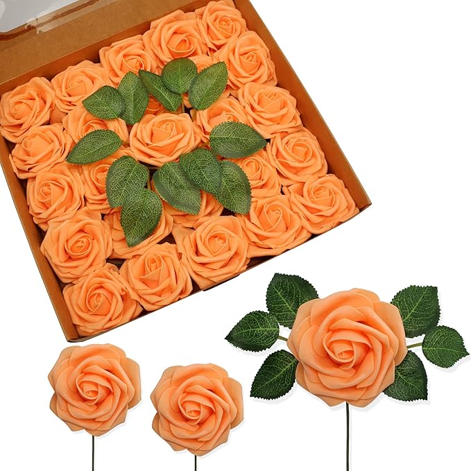 Artificial Flowers Realistic Roses, 25pcs Real Looking Fake