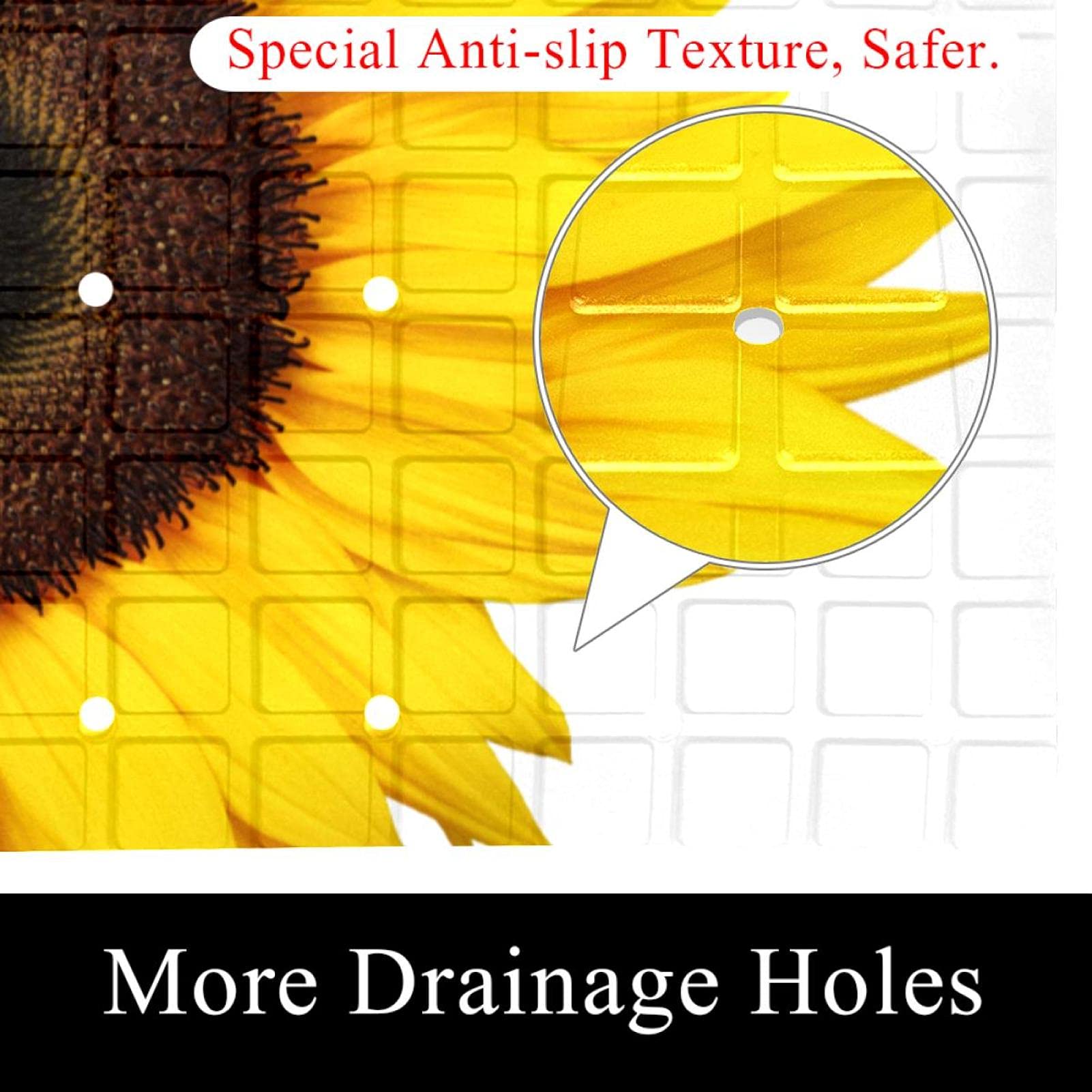 Bathtub and Shower Mat, Beautiful Sunflower Anti-Slip Bath Mats for Inside Tub, Bathroom Mats with Suction Cups 15.1x26.8 Inch