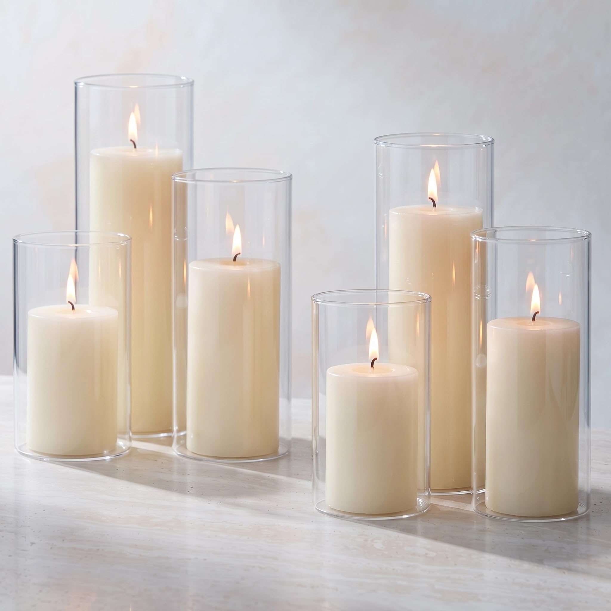 Photo 1 of Shihanee 6 Pillar Candles Cylinder Vases,2.6'' X 4.7'', 5.9'', 7.9'',Ivory