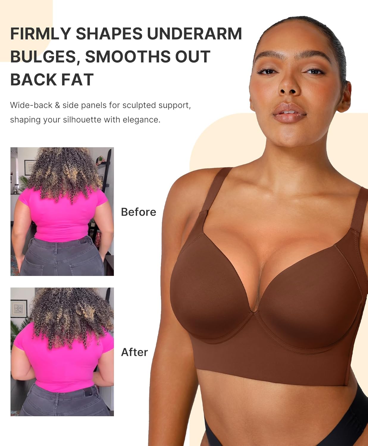 SHAPELLX Bras for Women Push Up Bra T-Shirt Bra Everyday Underwire Back Smoothing Full Coverage Bras - Image 3