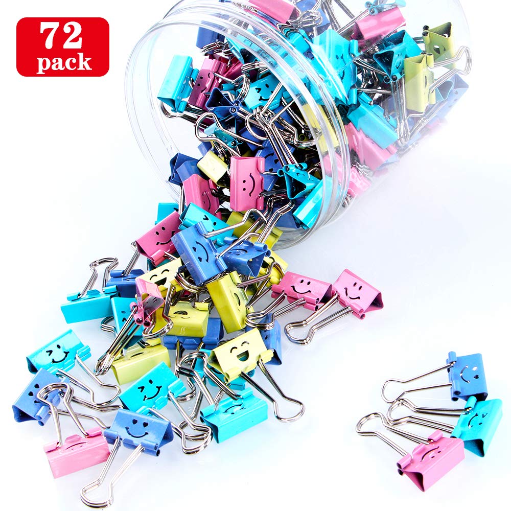 Confezione da 72: clip per rilegatura, graffette Limque, morsetti di carta con faccina sorridente, 72 clip di dimensioni assortite, per ufficio, insegnanti e cucina.