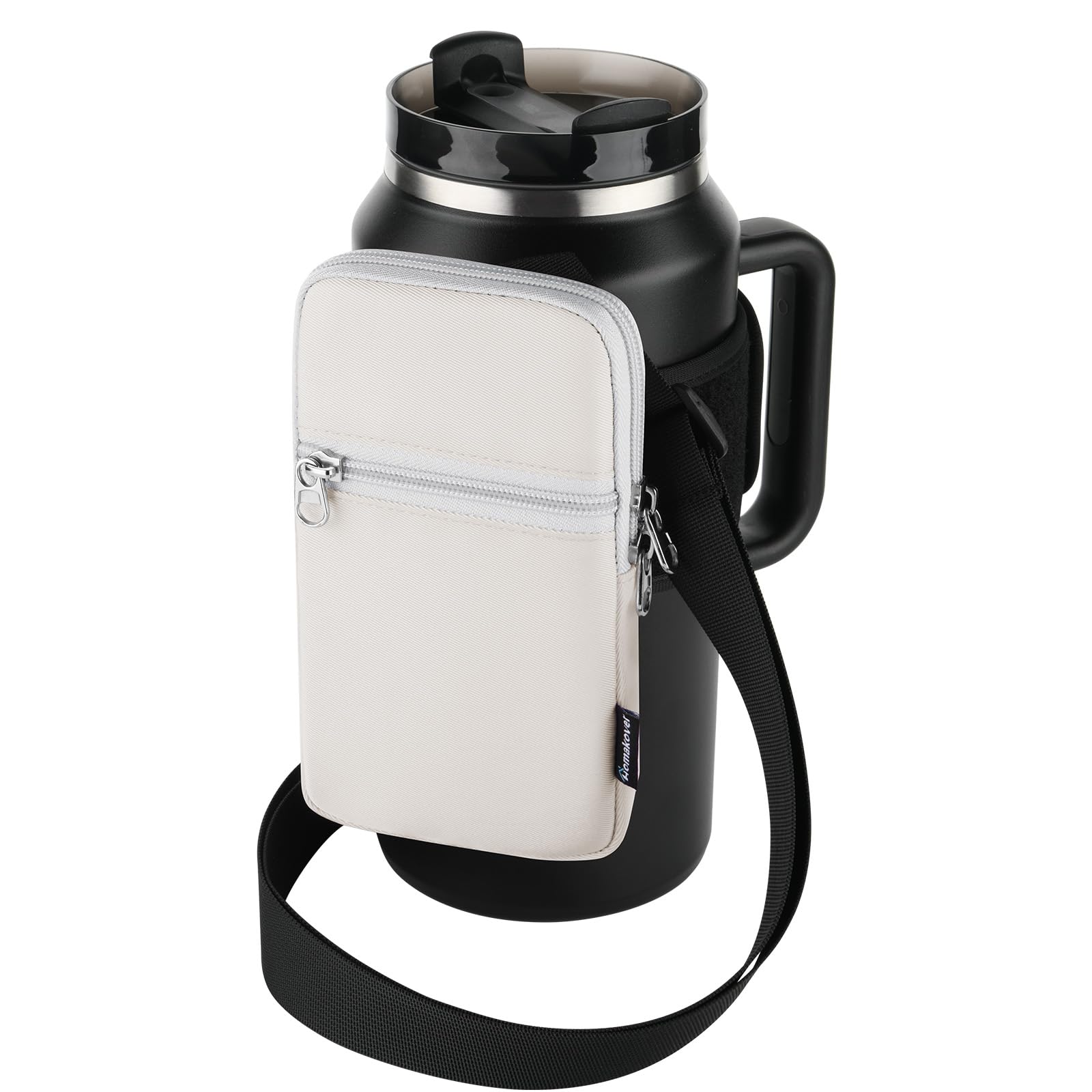 Gym Water Bottle Pouch for Stanley Tumbler with Handle, Universal Water Bottle Carrier Sling Sleeve with Strap & Pocket, Fits for A Variety of Stanley Tumbler, Gym Water Bottles for Owala, 40-128 oz