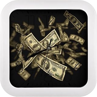 Dollar Sign Money Wall Clock The Sound is Soft Square Timepiece Fashion Precise Easy to Read Numbers | Perfect Living Room Kitchen Or Office Clocks