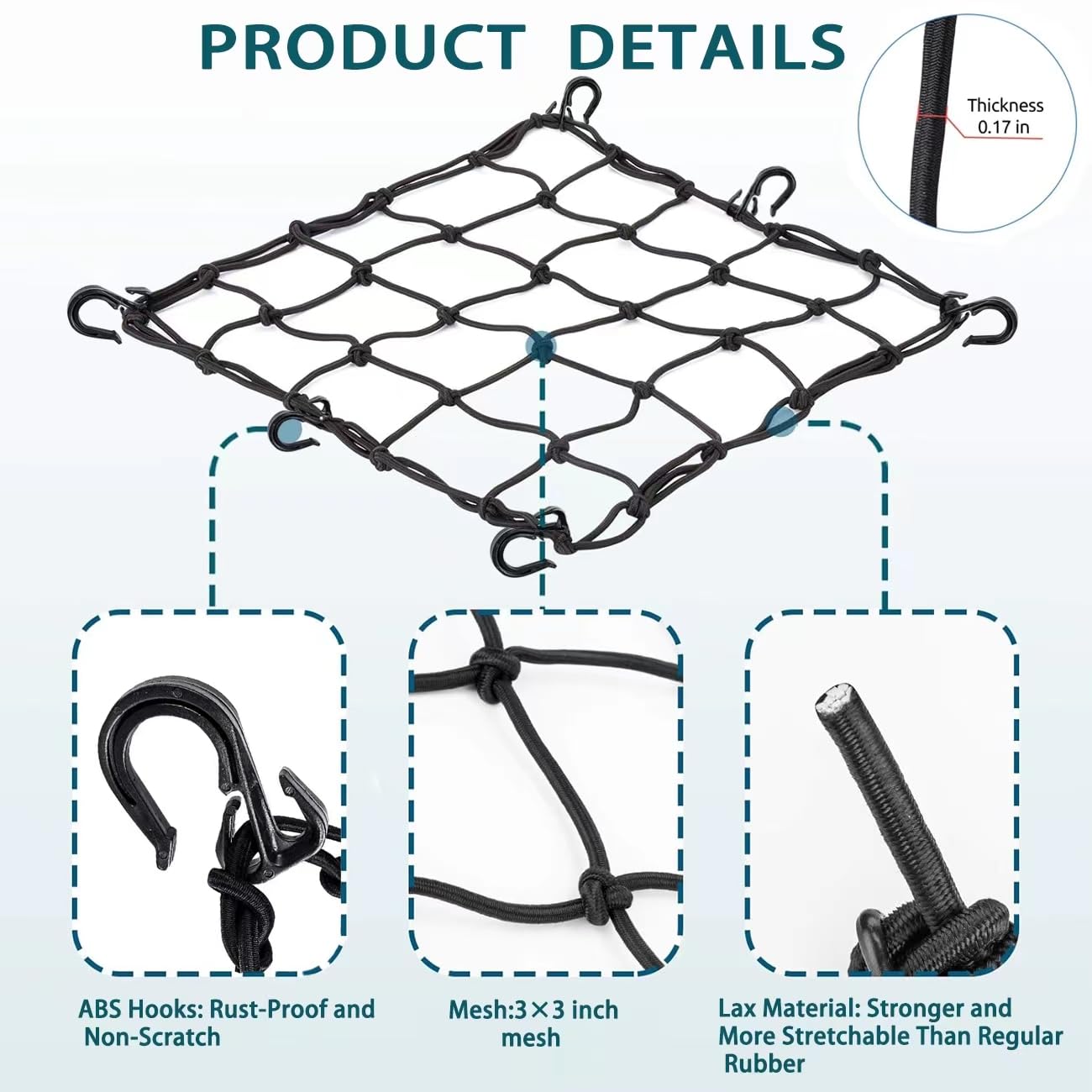 Bike Cargo Net for Bike Tote and Basket, Cargo Netting for Bike Storage, 15.7” x 15.7”, Expandable Bungee Net with 6 Hooks, Bicycle Accessories, Black Color