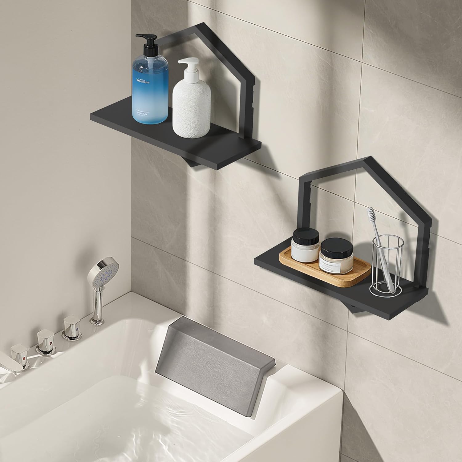 KALYLOC Floating Shelves for Wall, Hanging Shelves Wall Shelf for Plants, Decorative Wall Mounted Shelves for Living Room Bedroom Bathroom Home Office Kitchen, Black Wood Set of 2