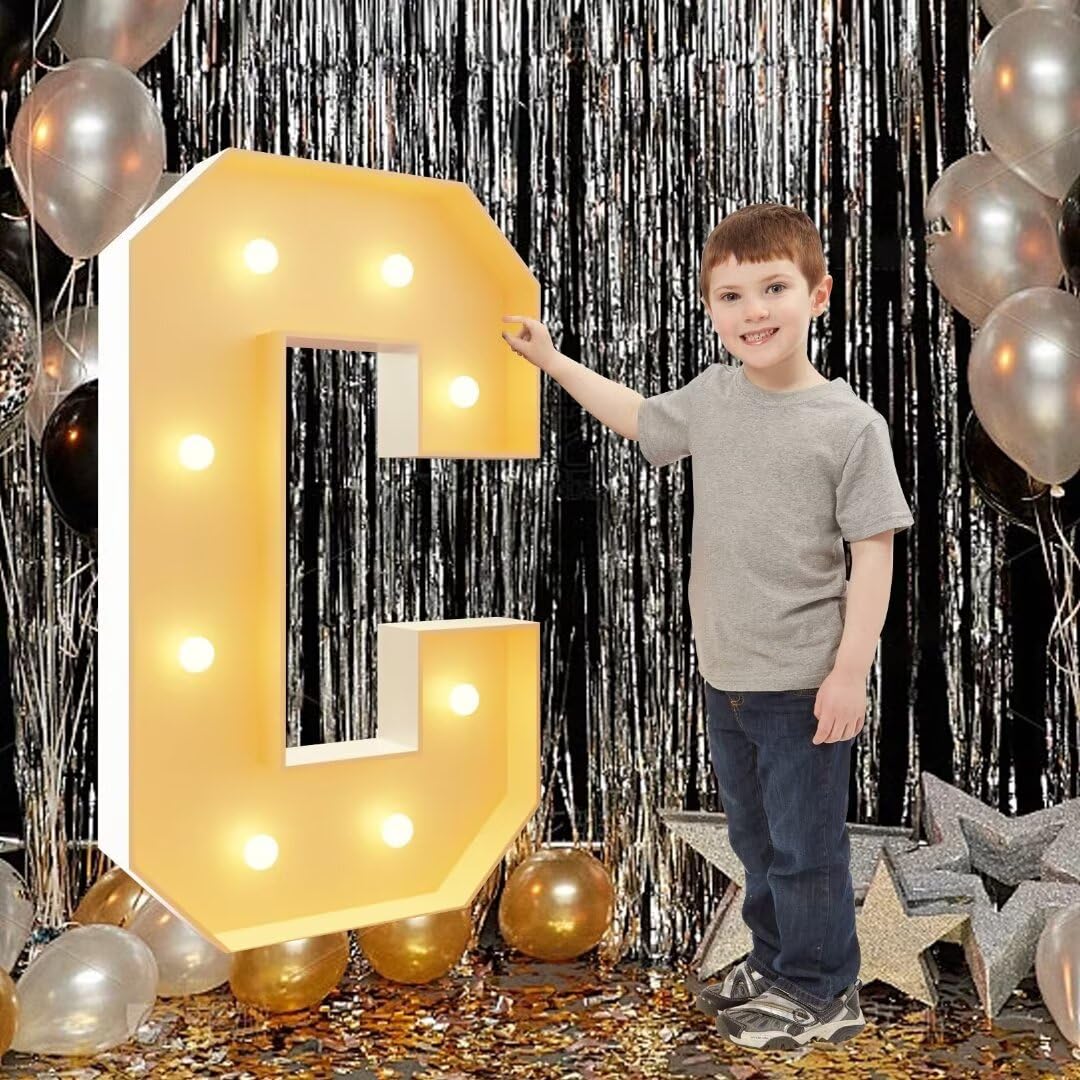 120cm-4ft Letter C Decor Light Up Number for Birthday, Black Marquee Light Up Mosaic Pre-cut Foam Board Set for New Year Anniversary Party