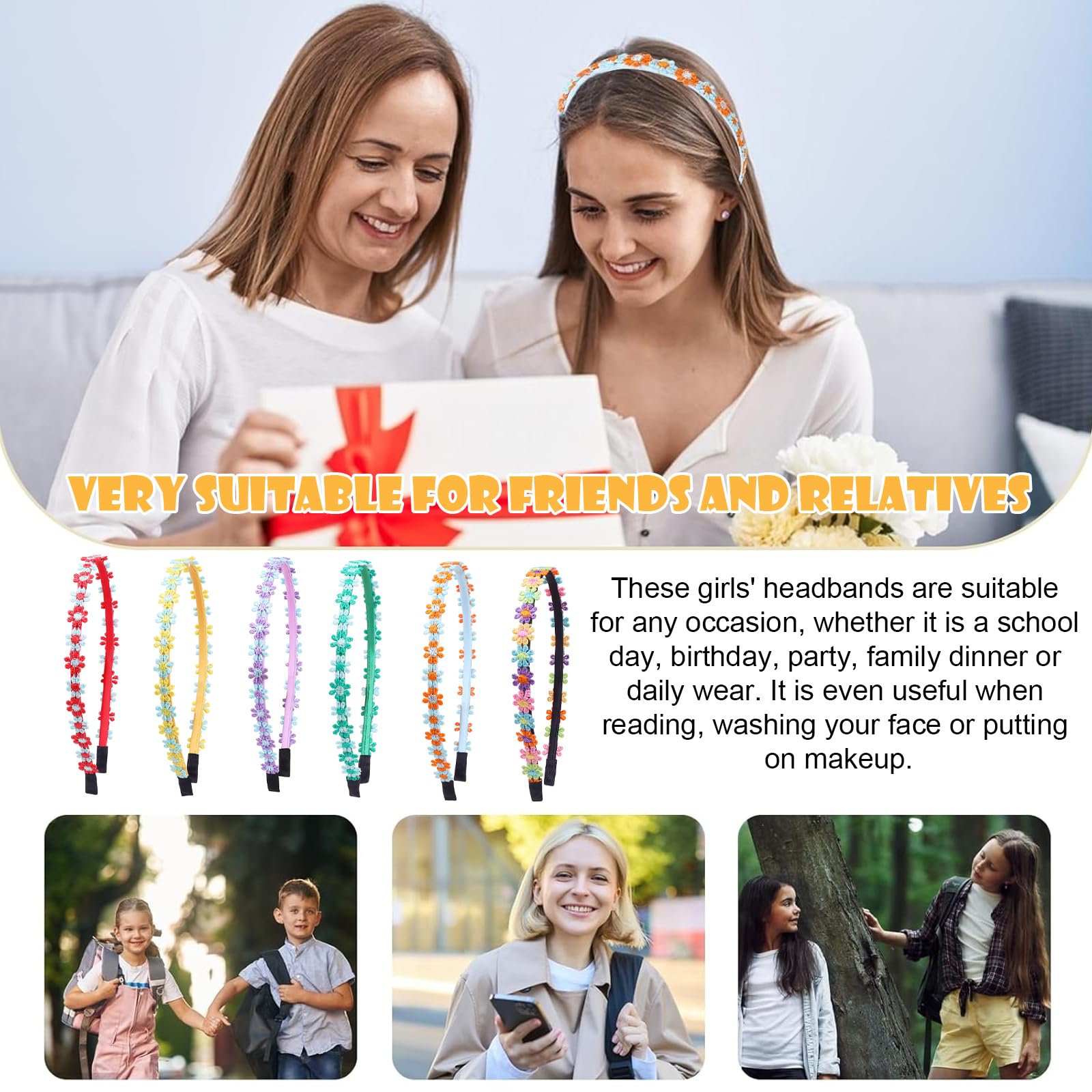 WUERKIYA 6Pcs Flower Crown Headband, Daisy Flower Wreath Headband Hair Band, Headpiece Multicolor Boho for Women Girls - Image 4