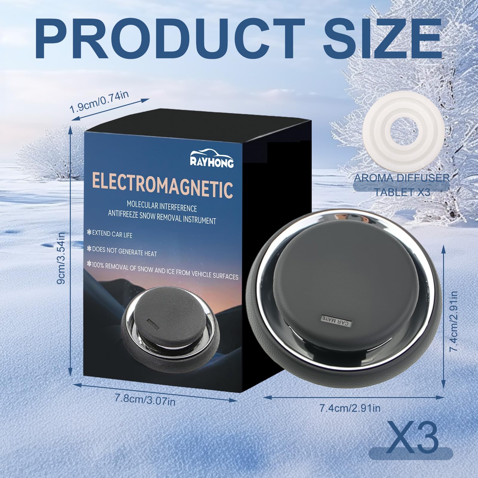 3 piezas Descongelador electromagnético para derretir hielo, quitanieves electromagnético para coche, desempañador electromagnético para coche, desempañador electromagnético para quitar nieve