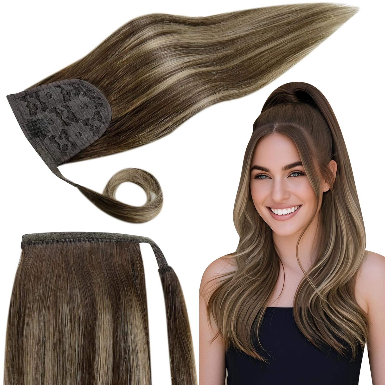 RUNATURE Echthaar Zopf Echte Haare Ponytail Extensions Echthaar Haar Pferdeschwanz Extensions Echthaar