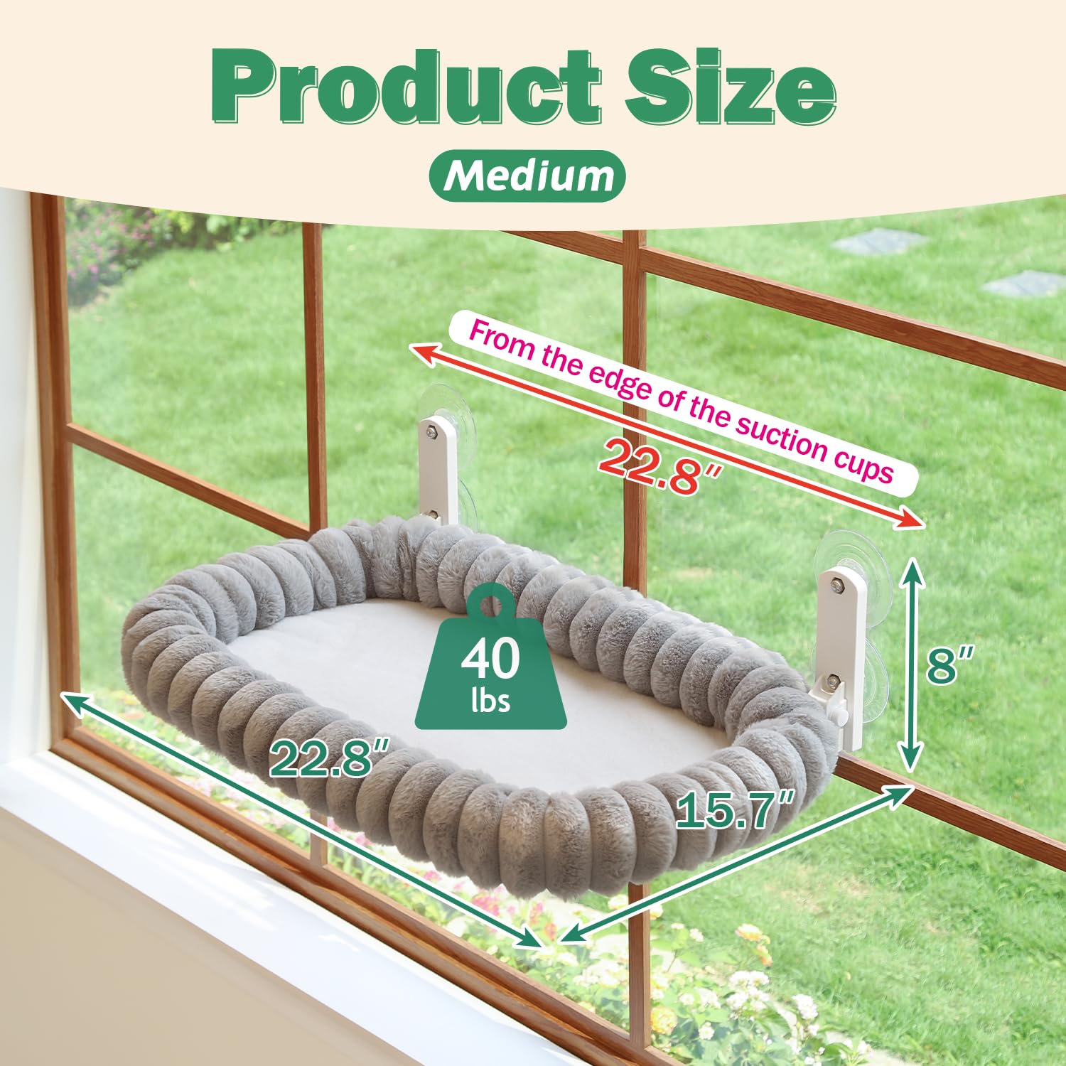 Zakkart SnugCloud Perchoir de fenêtre pliable pour chat – Sans fil, ultra doux, lavable en machine avec traversin à 4 côtés, cadre en métal, hamac de fenêtre pour grands chats et chatons (gris, taille