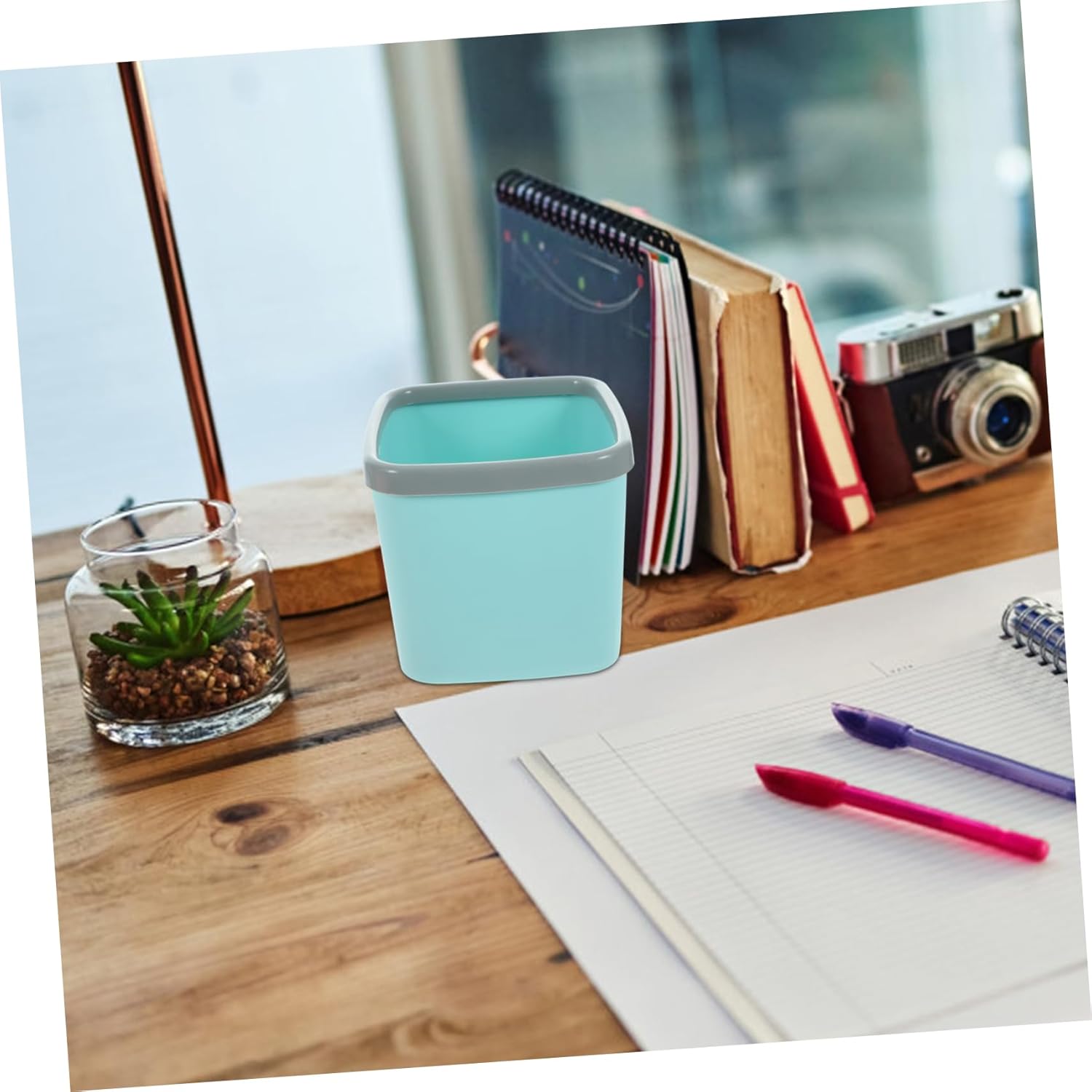 Levemolo 6pcs Small Bathroom Trash Can Storage Box Square Garbage Cans Lids Desktop Trash Bins for Kitchens Bedrooms Offices
