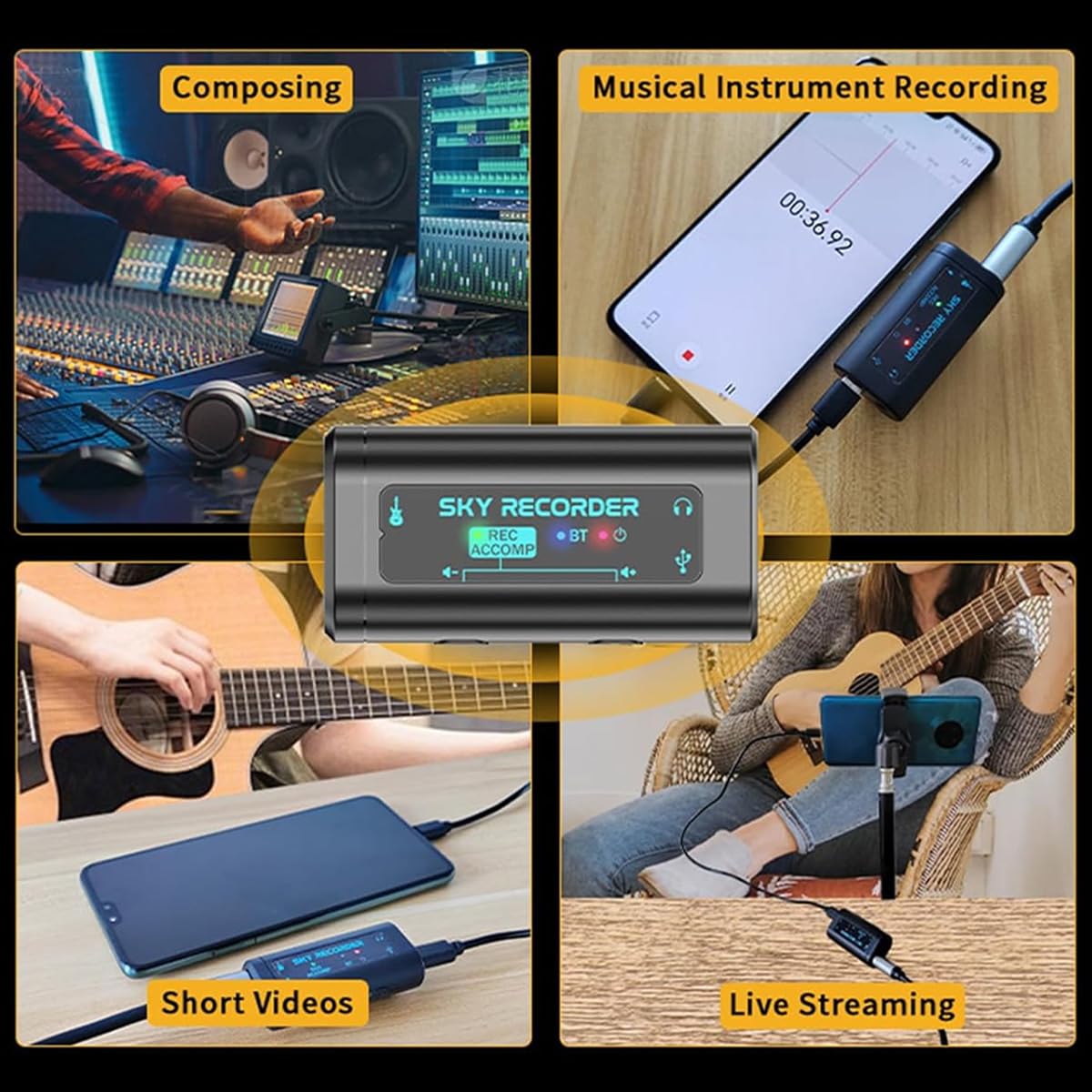 Scheda audio per registrazione di strumenti musicali Bluetooth 5.4 Registrazione di accompagnamento Registratore di clip integrato Compatibile con vari sistemi e software di piattaforma