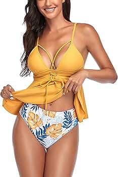 Amazon.com: Yvette Tankini Tops for Women Peplum Sexy High