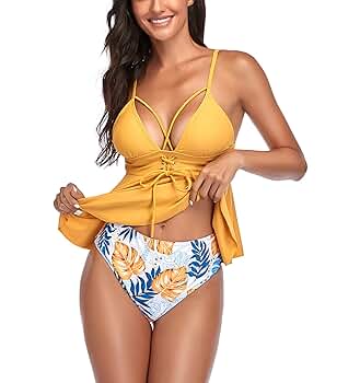 Amazon.com: Yvette Tankini Tops for Women Peplum Sexy High