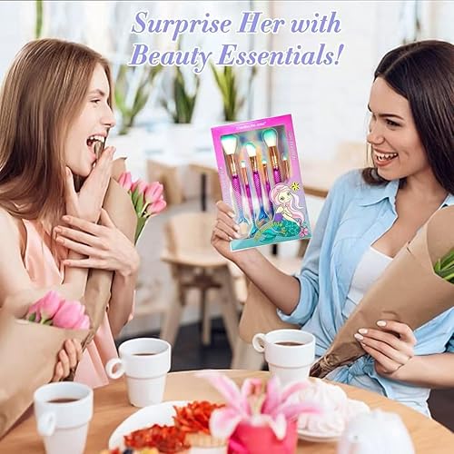 Miniatura 5 de Juego de 6 brochas de maquillaje de sirena, juego de brochas de maquillaje para niñas, herramientas de maquillaje de belleza, corrector de belleza