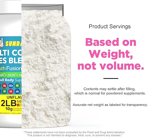 Miniatura 6 de Péptidos de colágeno en polvo 25 en 1, 2 libras (91 porciones)  0.35 onzas de tipos I II III V X + biotina, vitamina C, ácido hialurónico, D3, K2 y