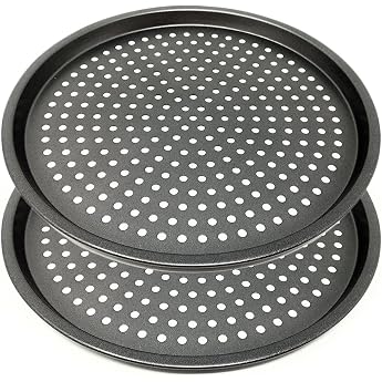 LS Kitchen - Pizza Tray - Non-Stick Pizza Baking Tray with Holes - Carbon Steel - Round Baking Tray - Crisp Tray - Pizza Pan Round - Pizza Pan Tray - 29 cm - Set of 2