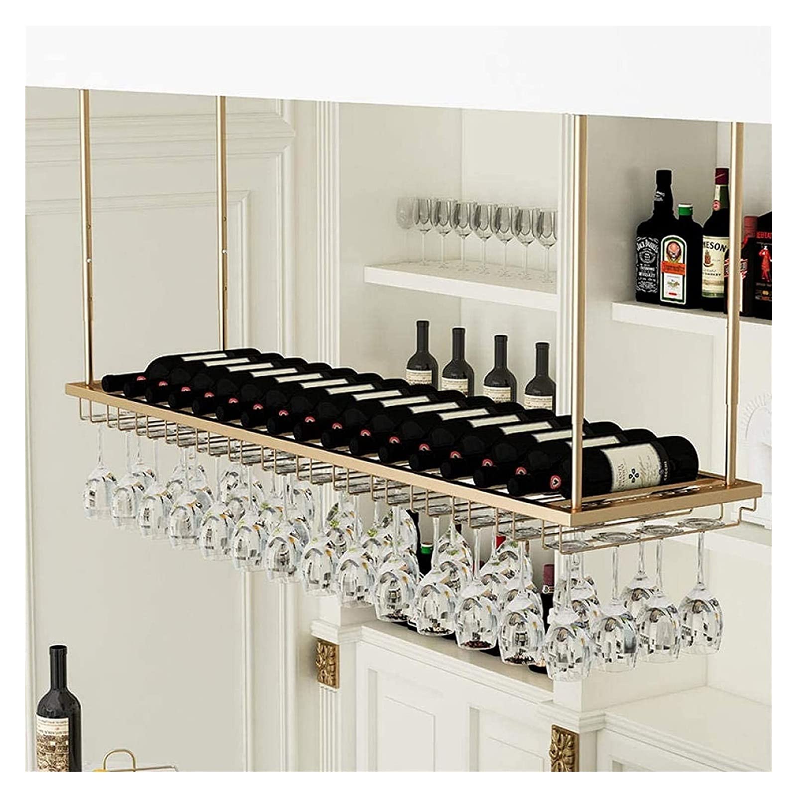 Casier à vin suspendu réglable et porte-verre chic pour bar