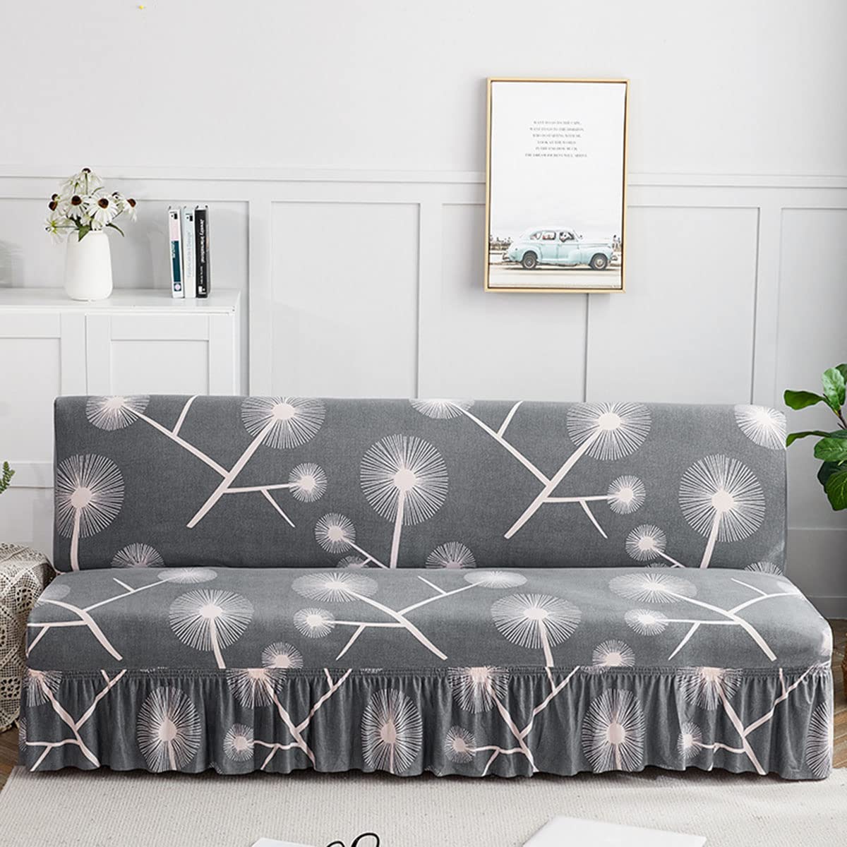 Housse de clic-clac extensible à volants 150-190cm pour futon