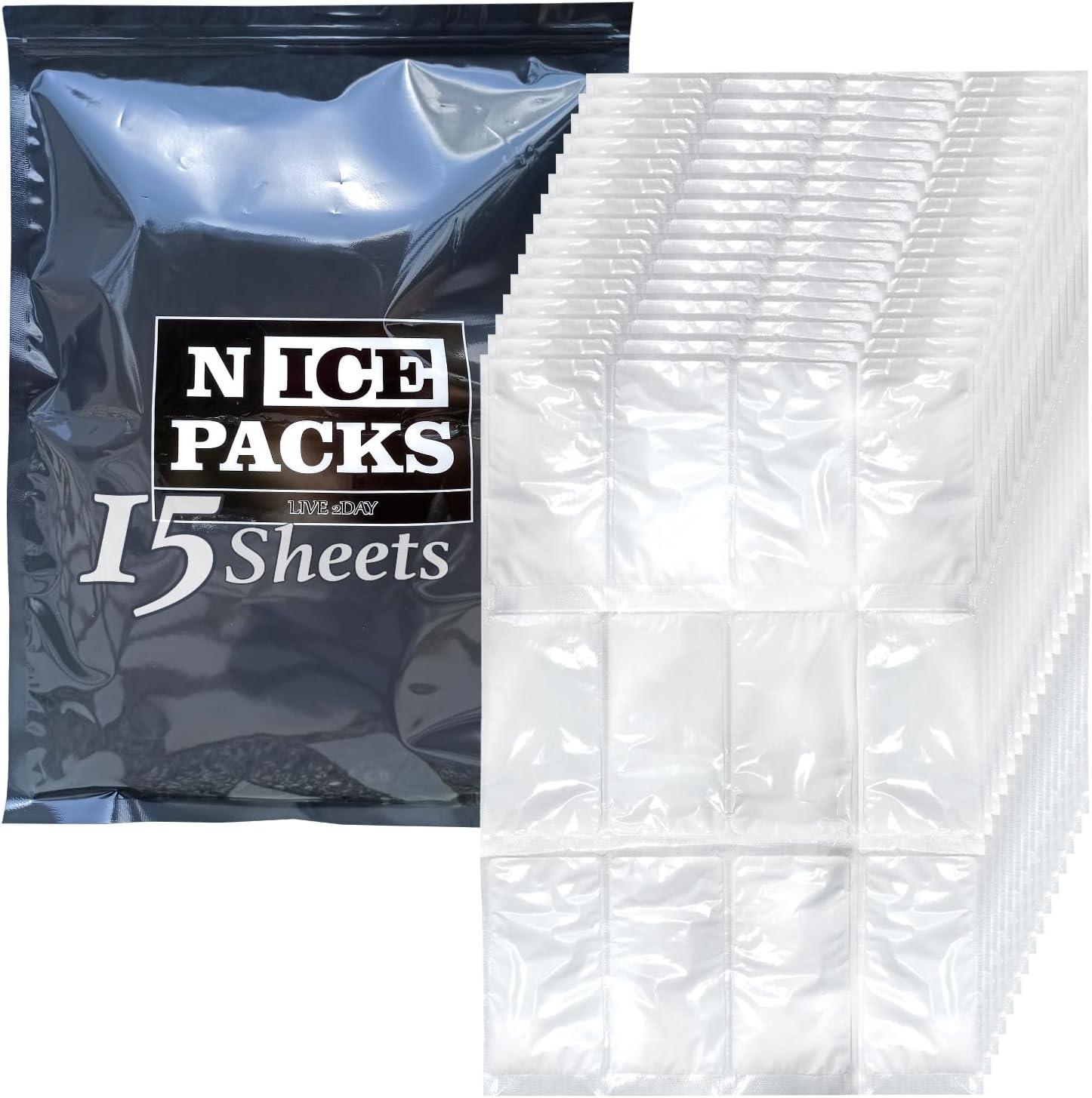 Nice Packs Reusable Dry Ice Packs for Coolers, Lunch Boxes, Frozen Food Shipping - Flexible and Long Lasting (15 Extra Large Sheets)