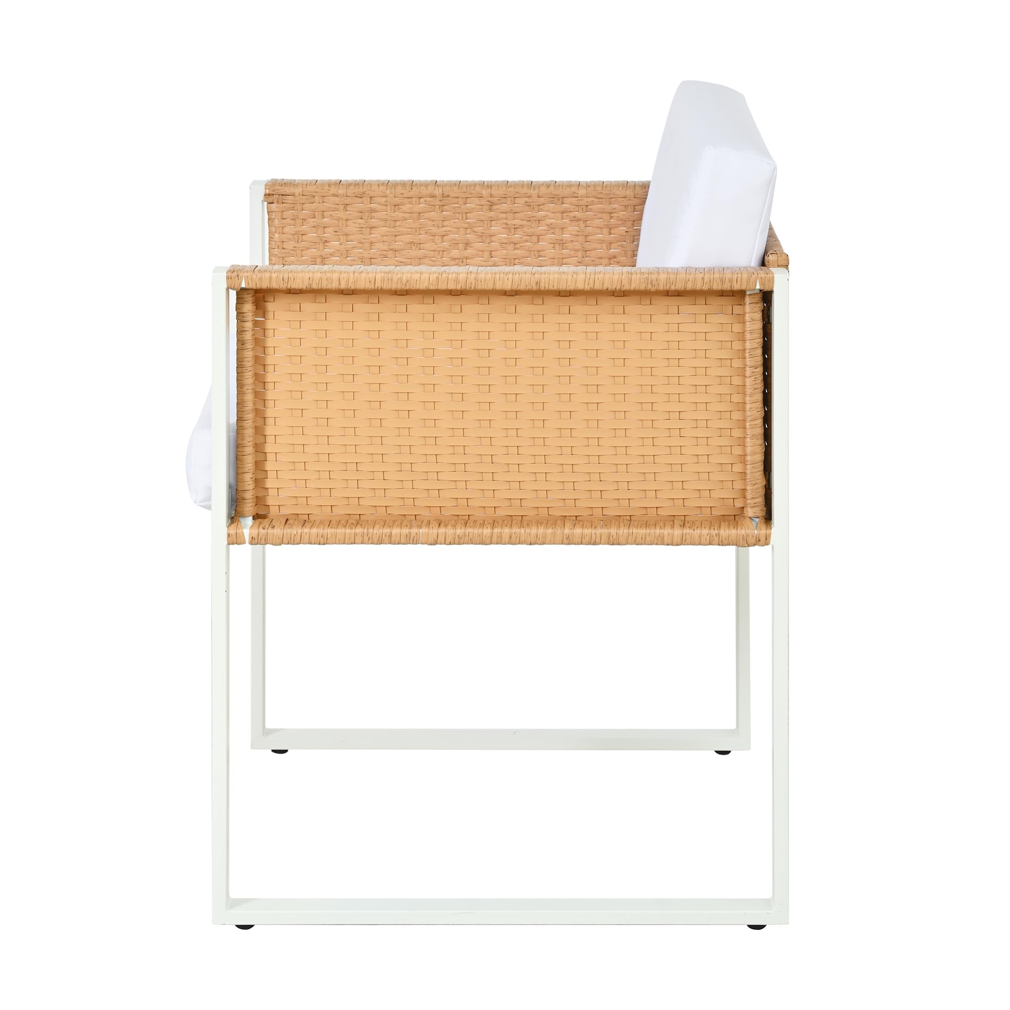 Polyrattan Gartenmöbel Set, Essgruppe für 6 Personen mit Tisch & Sesseln, abnehmbare und waschbare Bezüge, wetterfestes Outdoor-Möbelset, Braun+Weiß