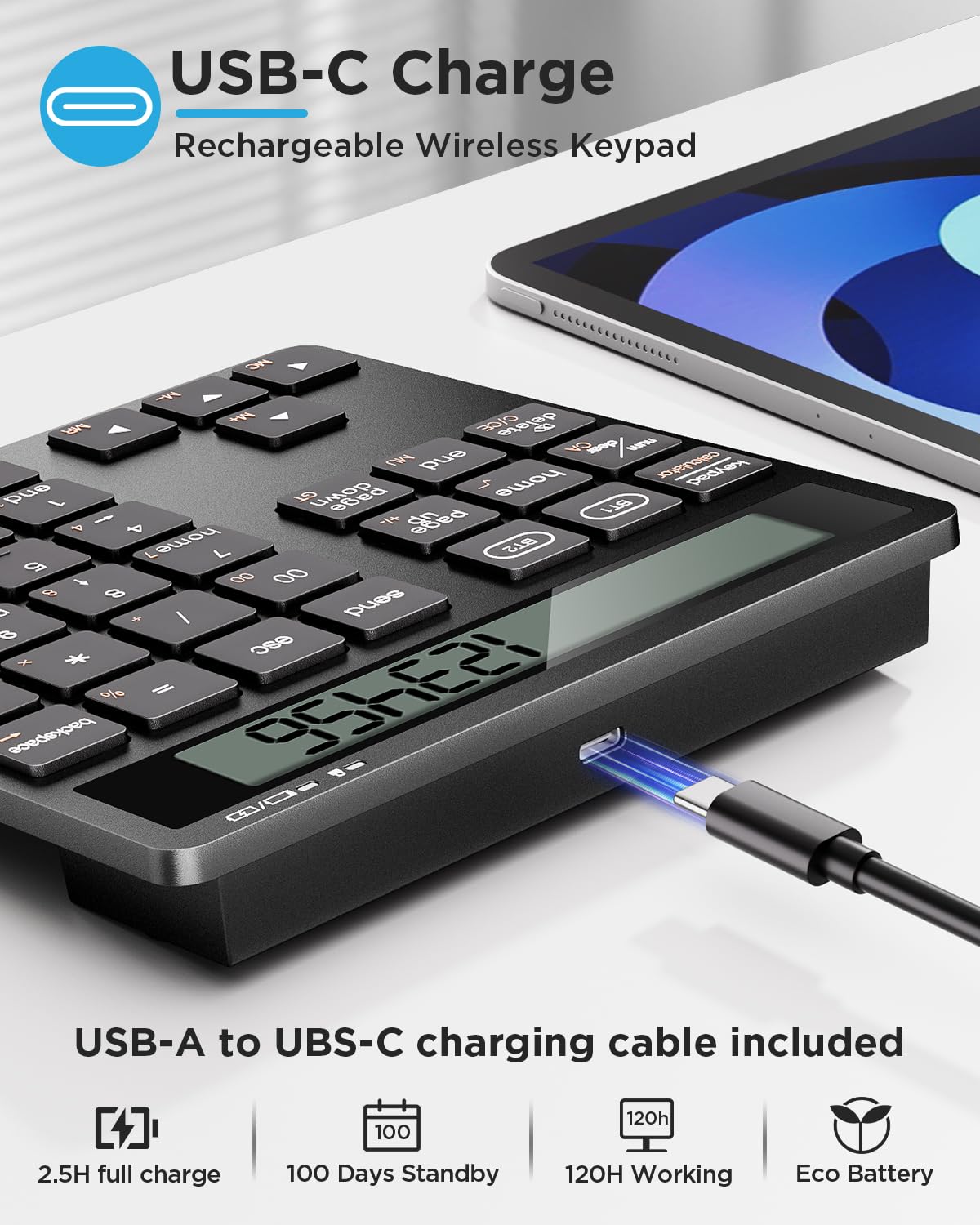 Teclado numérico recargable, teclado numérico Bluetooth para portátil