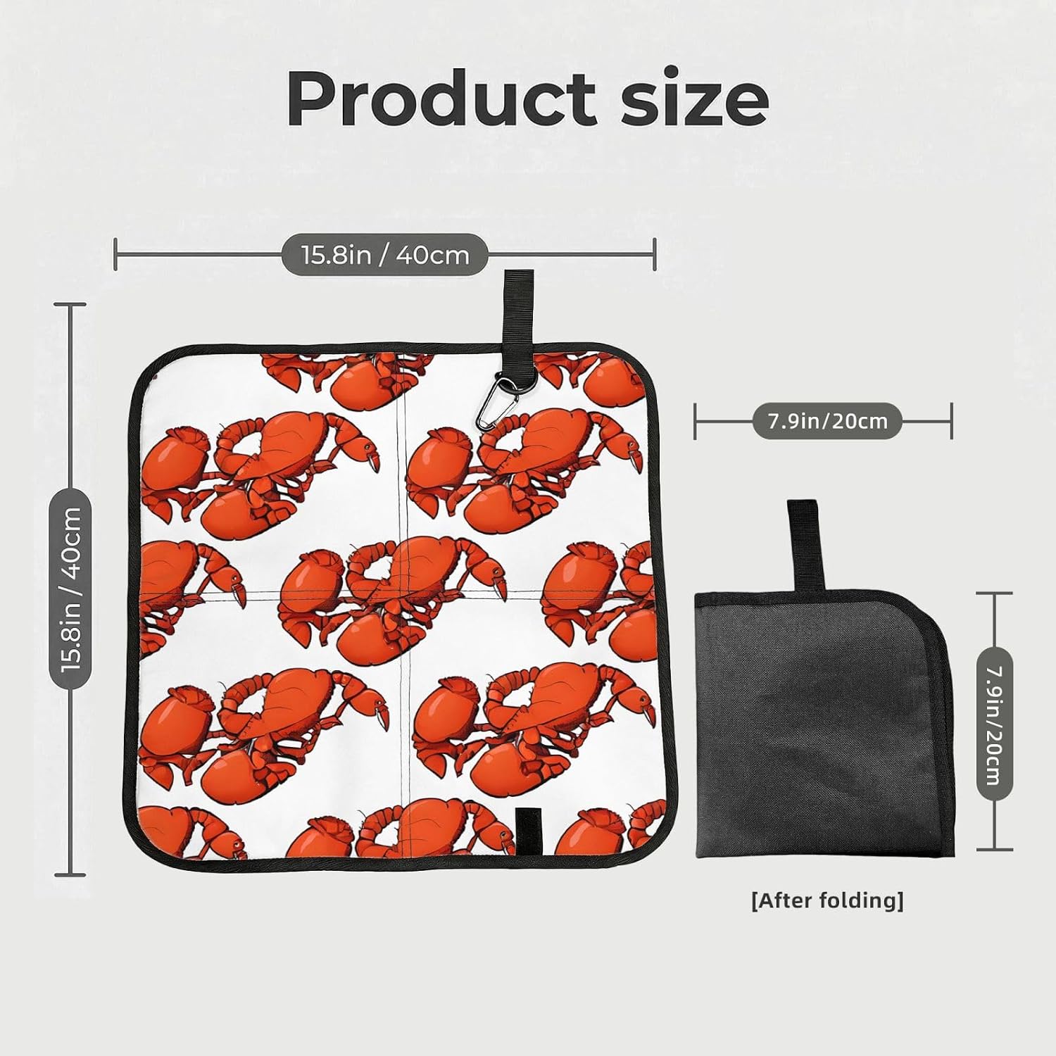 (Red Lobster Printed) Sitting Pad Foldable Seat Cushion Lightweight Camping Seat Mat with Hook for Outdoor Hiking Picnic Camping