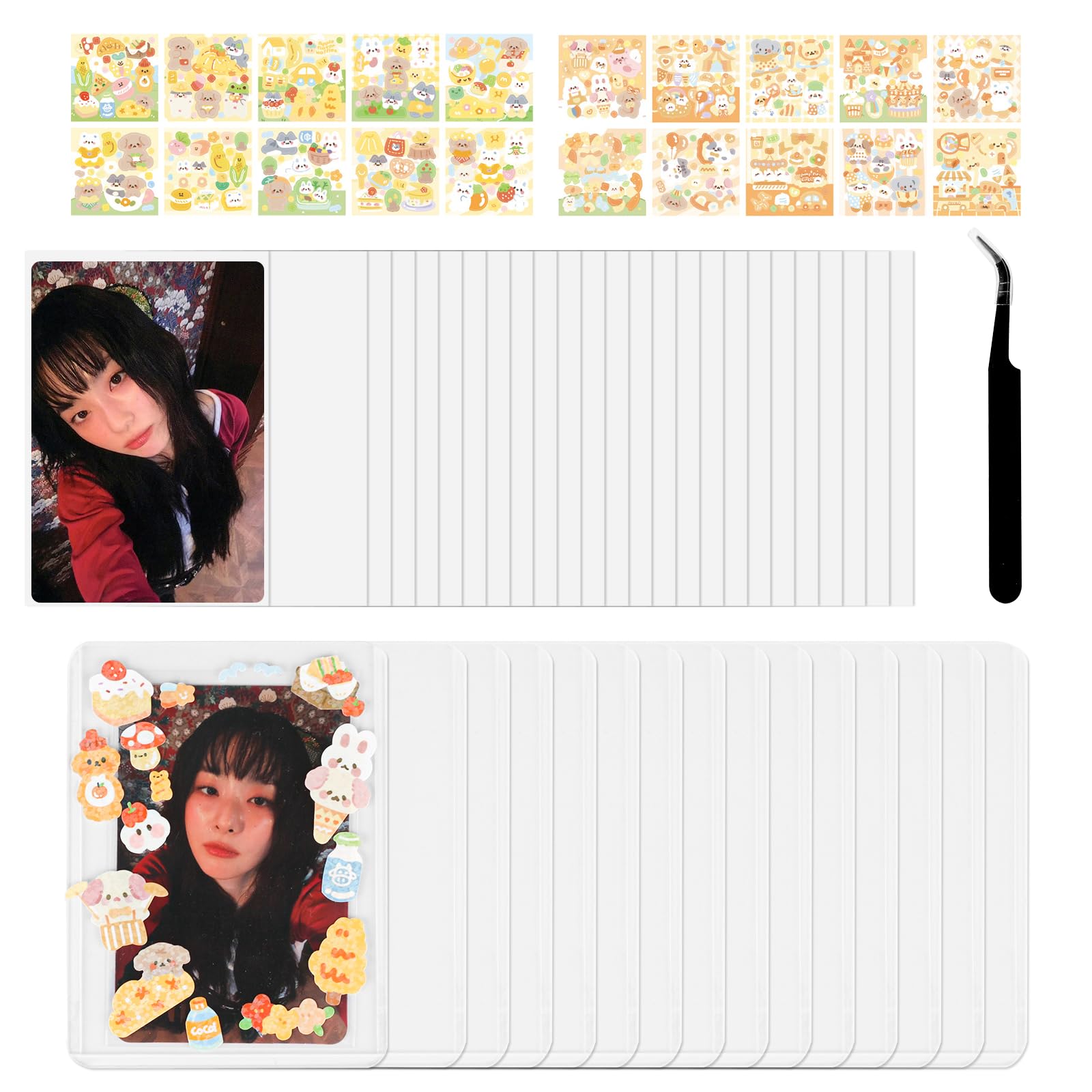Baskiss Photocard Holders and Sticker Deco Kit, 15 Hard Toploaders, 50 Ultra Thick Sleeves, Idol Album Photo Clear Protector for Kpop Photocards, Polaroids, Photos (Joyful Celebration)